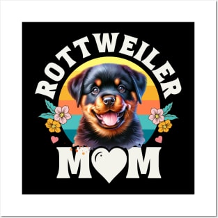 Colorful Rottweiler Mom Retro Sunset Dog Lover Mother's Day Posters and Art